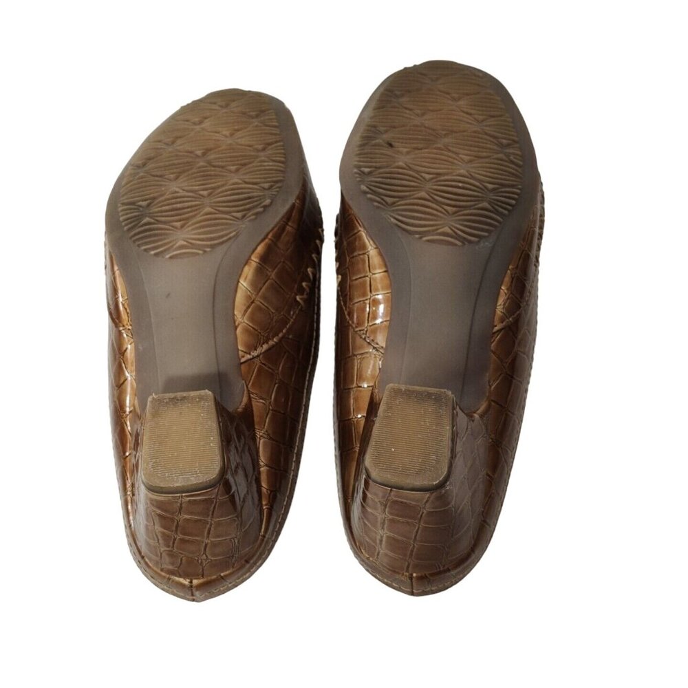 Rialto Comfort Brown Croc Embossed Slip on Mules Shoes Women Size 7 M FLAW - Picture 7 of 8